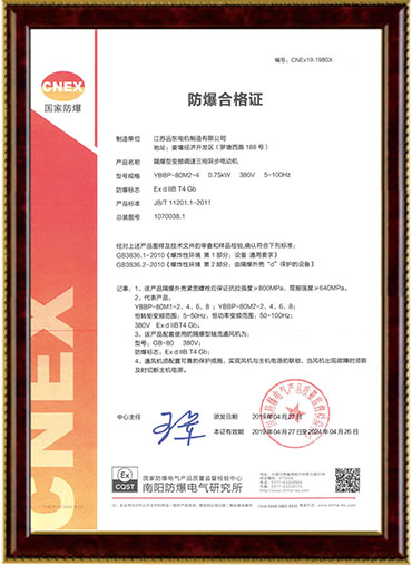 Explosion proof certificate of Flameproof Frequency conversion motor